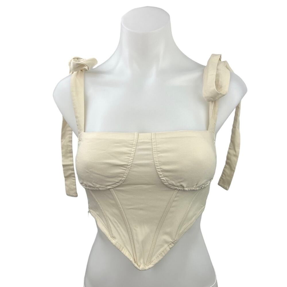 Cider Cream Bow Straps Y2K Style Square Neck Bustier Cropped Corset Tank Top S